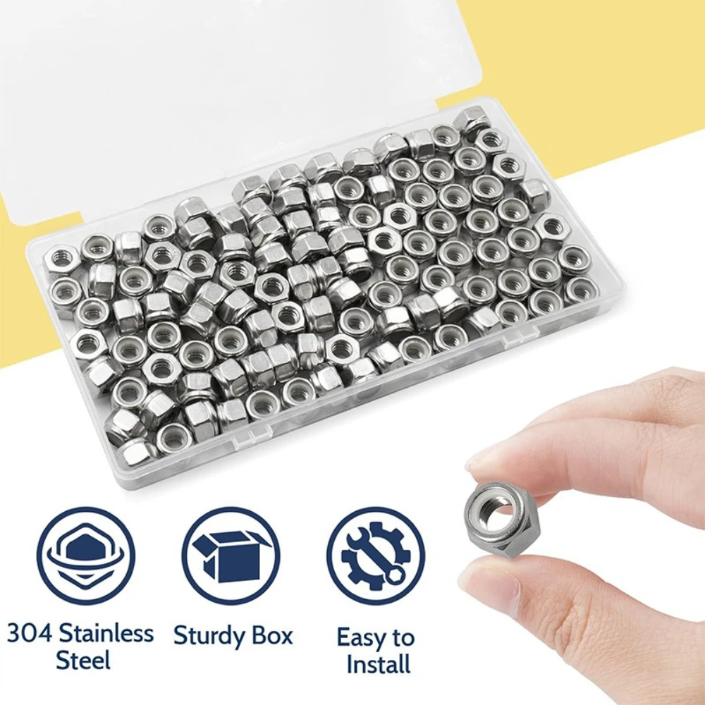

60-110pcs Hex Nylon Insert Self Lock Nut Nylock Locknut Assortment Kit Set M4 M5 M6 M8 304 Stainless Steel Tuercas Remachables
