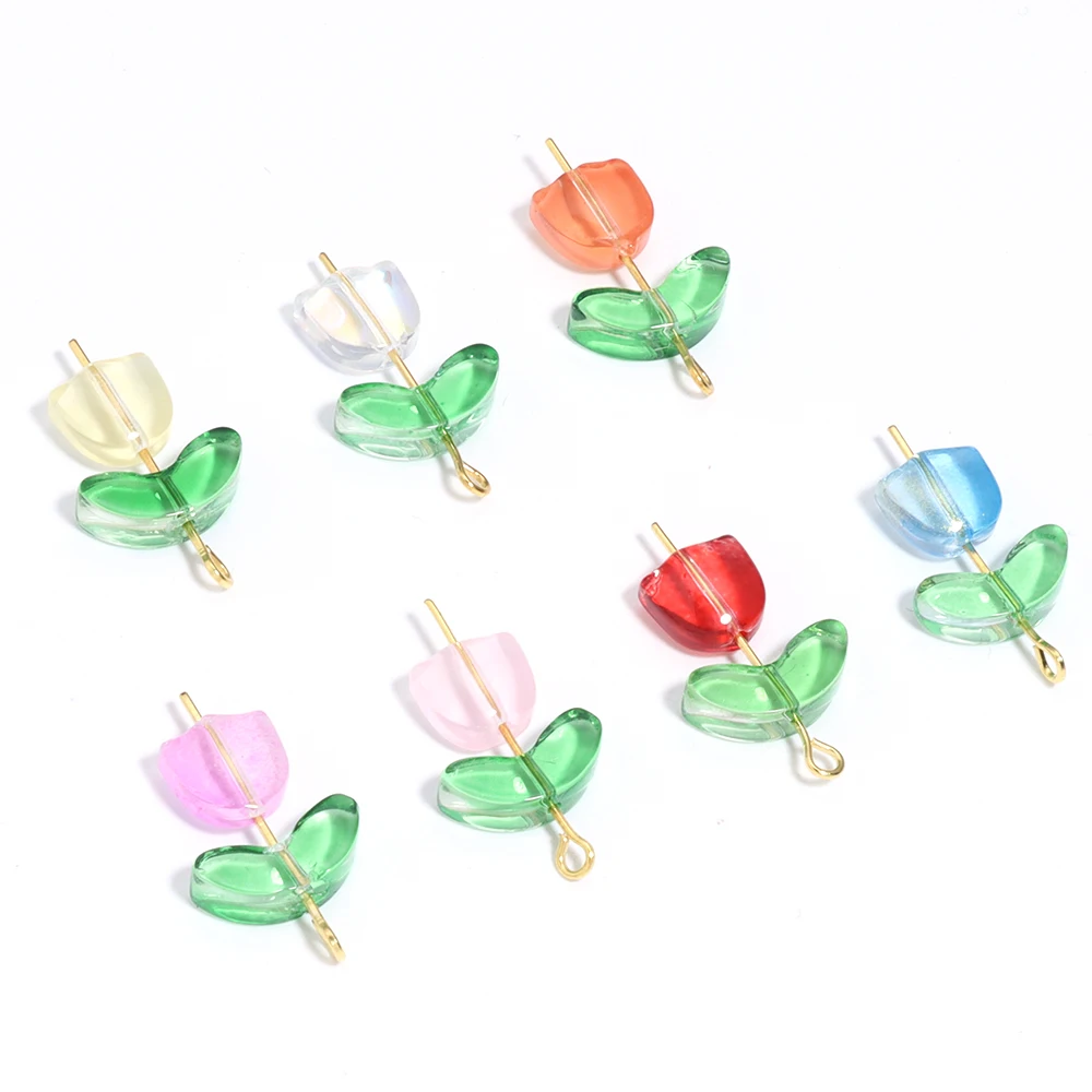50 teile/beutel Transparent Kleine Tulpe Glas Blume Perlen Halskette Spacer Perlen Für DIY Schmuck Handgemachte Handwerk Zubehör