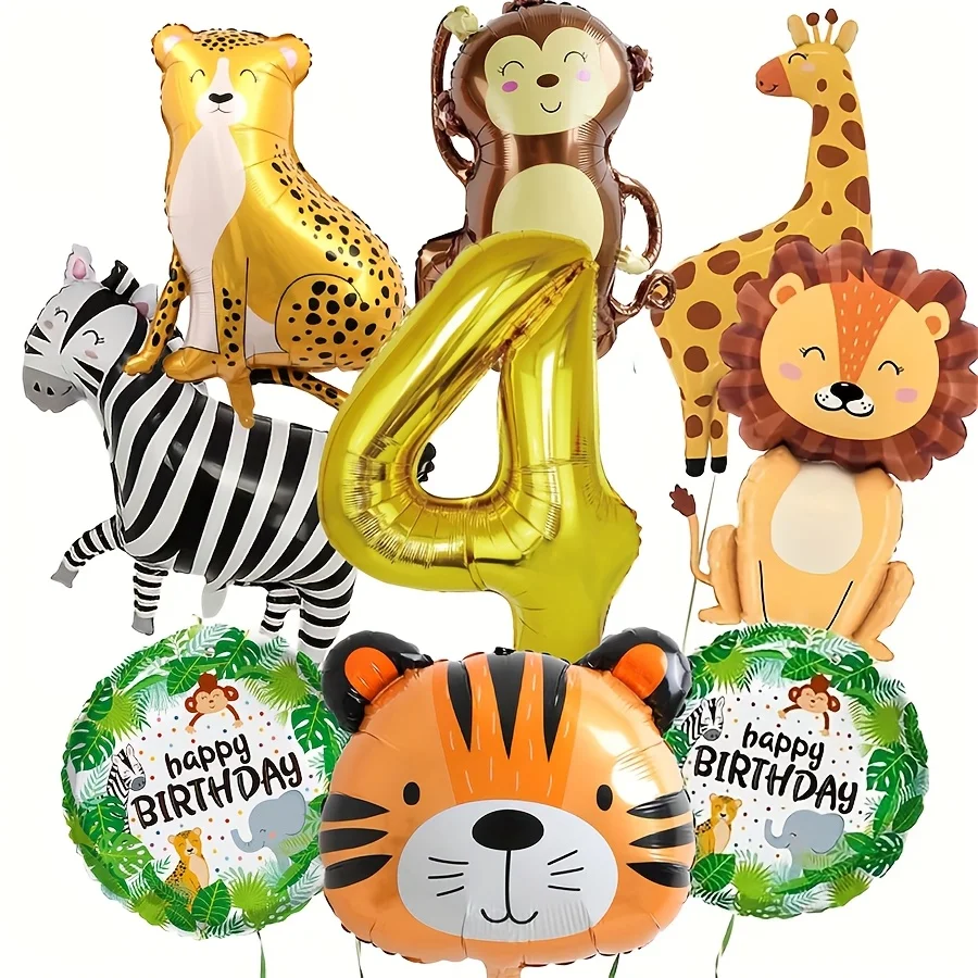9 قطعة/المجموعة الغابة سفاري حفلة الحيوان الذهب بالونات رقمية للأطفال سنوات حفلة عيد ميلاد الديكور الغابات لوازم الحفلات الهدايا #5
