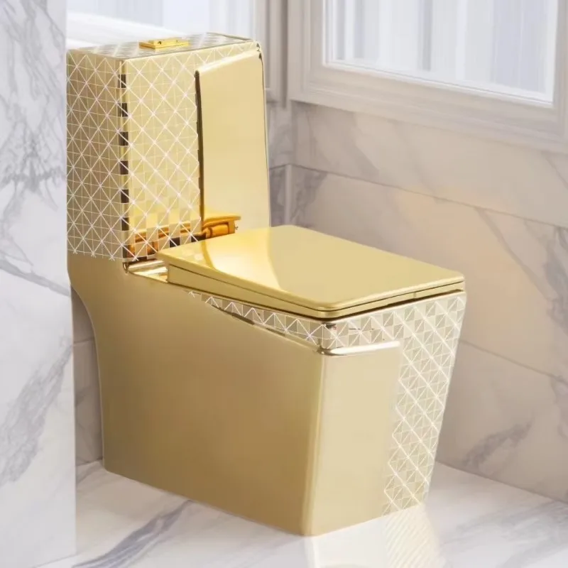 Foreign Trade Export Ceramic European Style Gold Color Square Toilet Seat Press Two-Stage Flushing Button Wholesale Middle East