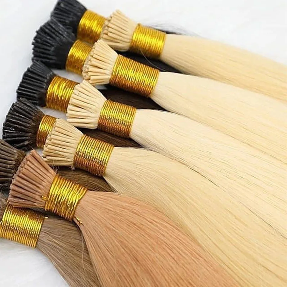 Recht I Tip Hair Extensions Natuurlijke Echte Menselijke Fusion Hair Extensions 50 stks/set Keratine Capsule Bruin Blonde Kleur 18-30 inch - afbeelding 2