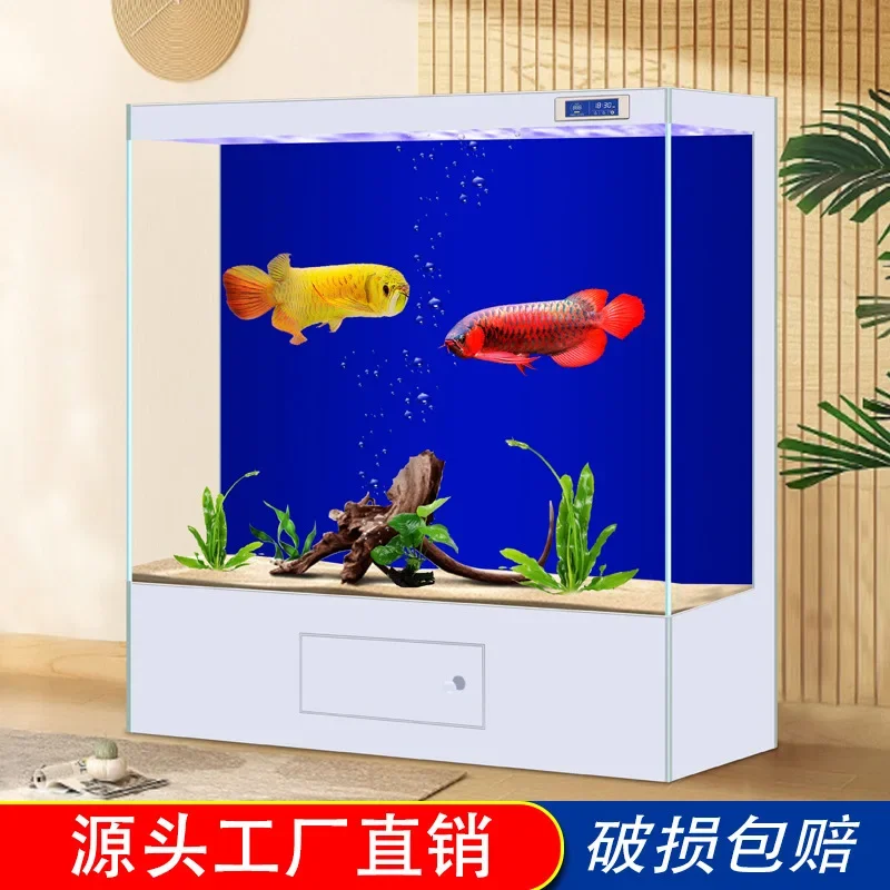 Square goldfish tank living room medium-sized floor-to-wall household large glass aquarium fish tank ornamental