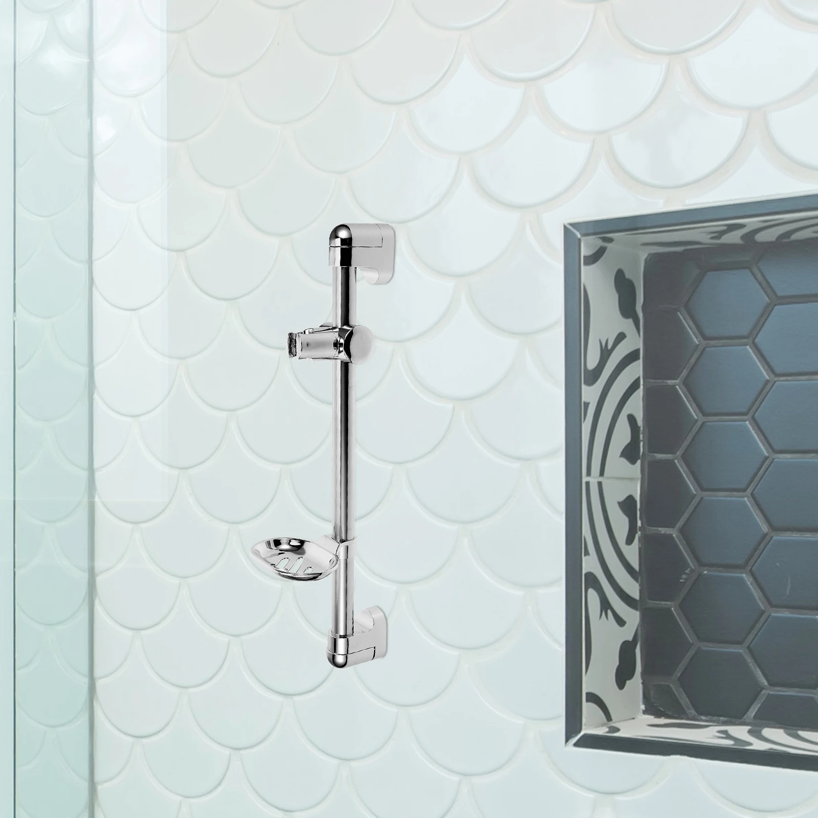 

Shower Slide Bar Stainless Steel Adjustable with Soap Tray Handheld Shower Head Holder Bathroom Accessory Showering Slide Bar