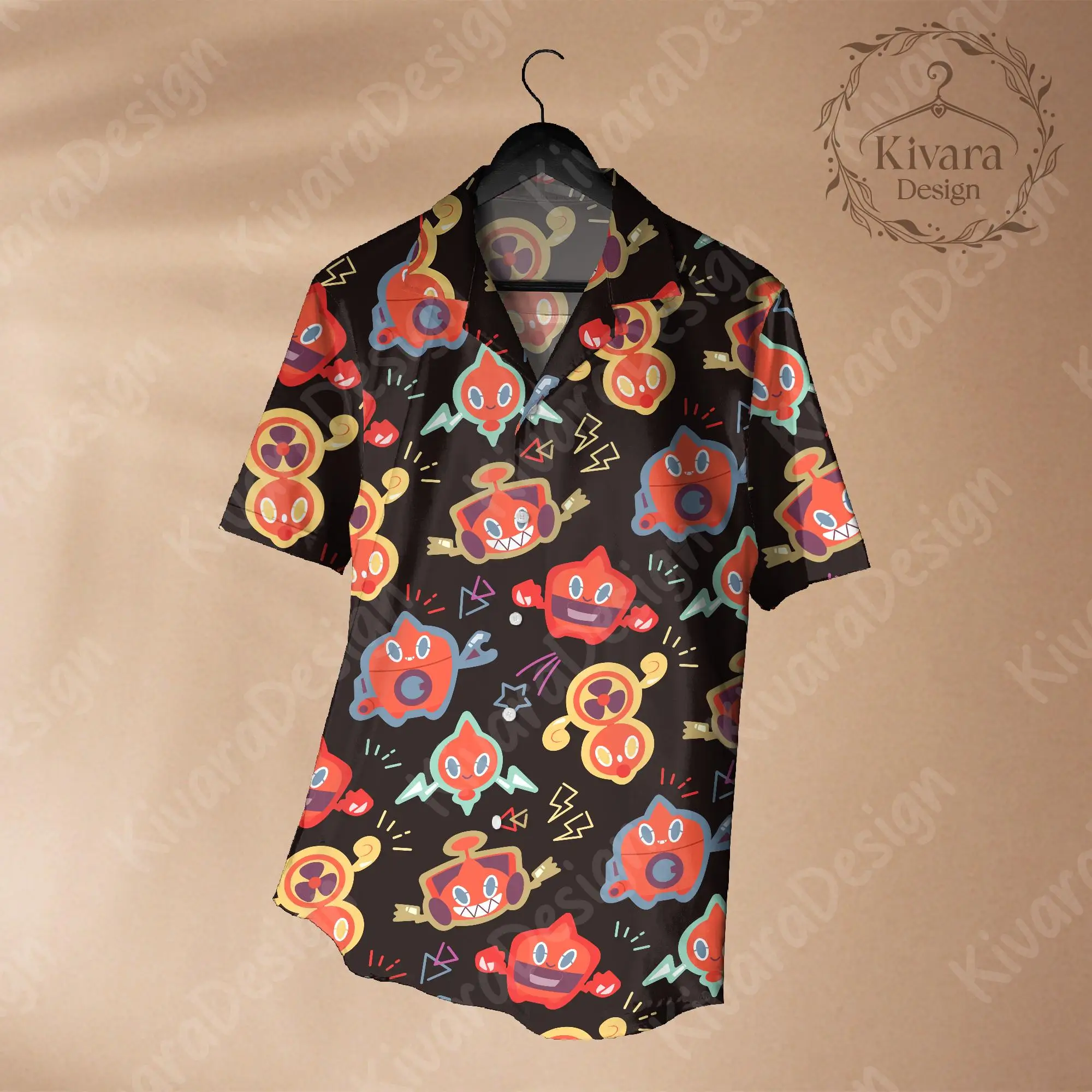 Rotom Hawaiian Shirt Pokémon Anime graphic T-shirt Summer Sports Leisure Men's T-Shirt Children's Clothing Tee Y2k Woman ﻿