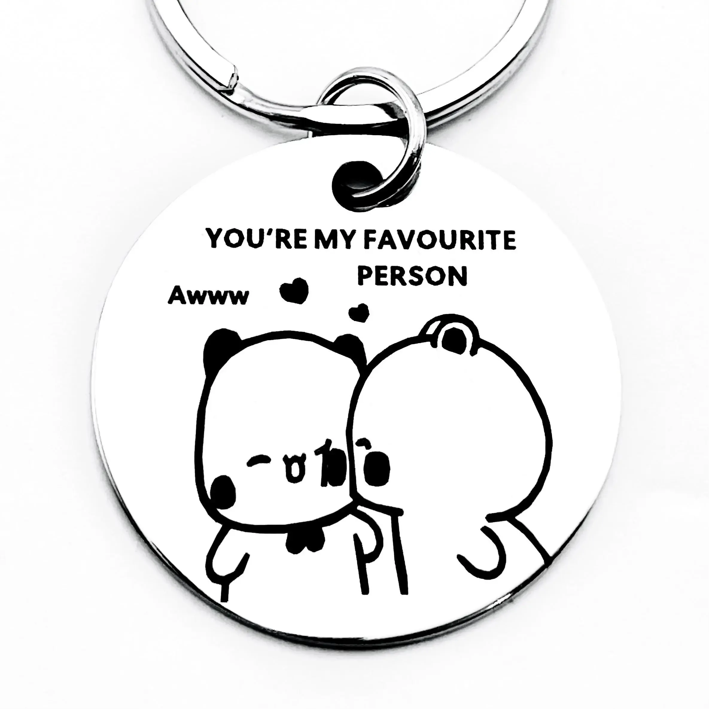 Cute Bubu Panda Couple Stainless Steel Keychain - Perfect Gift for Her Birthday, Christmas, Valentine's Day, Suitable for Men and Women