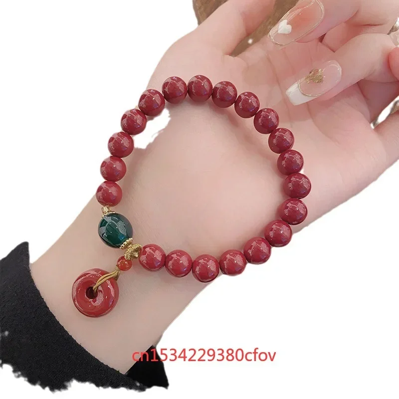 Naturally Chinese Style Cinnabar Pray for Blessings Bracelet Sweet Refreshing Charm Jewellery Fashion Handmade Exquisite Gift