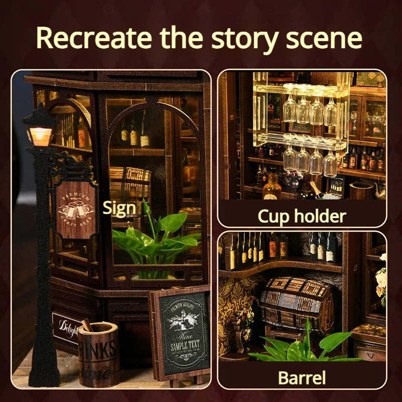 ชุดตัวต่อไม้สร้างโมเดลบ้านไมโครแลนด์สเคป ร้านเหล้าขนาดเล็ก DIY ประกอบเอง ของเล่นสร้างสรรค์ 3 มิติ