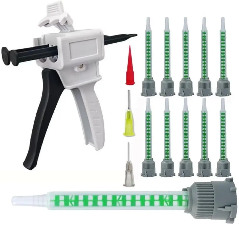 Dispenser Gun Kit for 50ml AB Epoxy Tubes | 1:2 Ratio Mixing Gun with Nozzles for Glue, Impression, and Resin