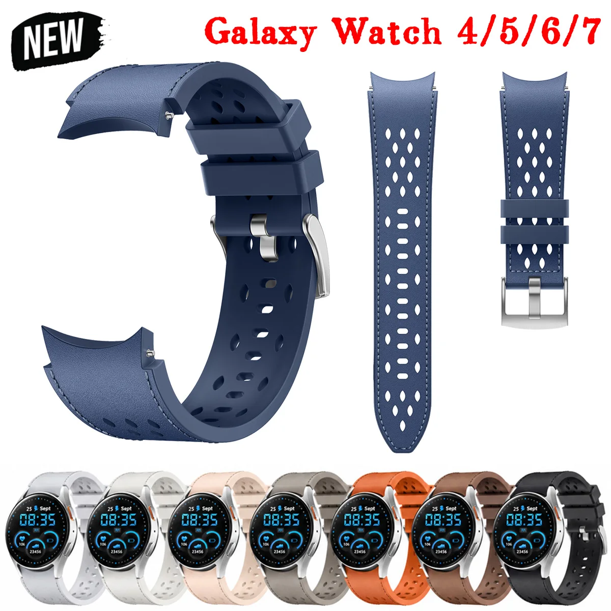 Leather+Silicone Strap For Samsung Galaxy Watch 4/5/6/7 40mm/44mm Classic 46mm/42 No Gap Bracelet Belt Galaxy Watch 5Pro Correa