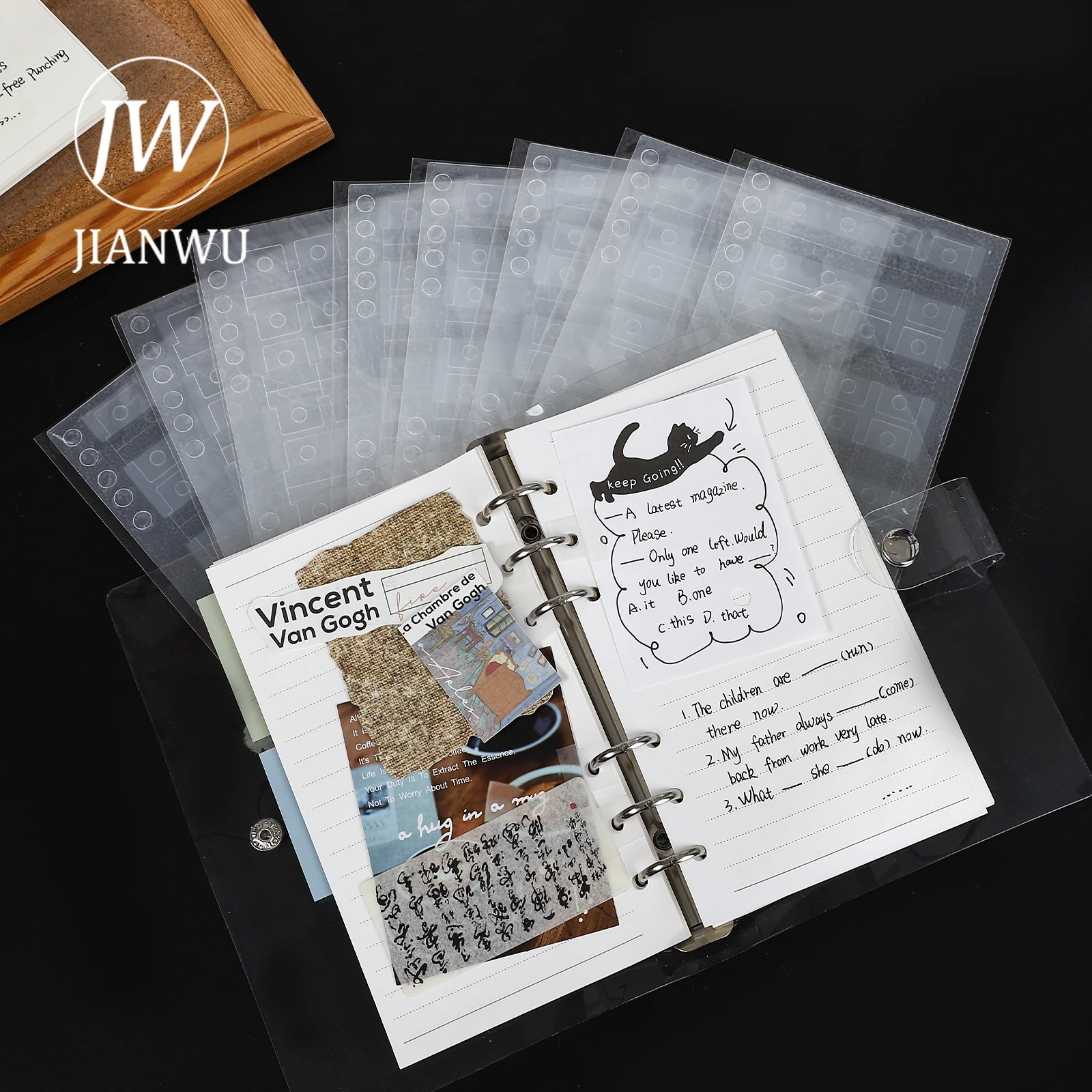 Jianwu-5つの透明なステッカーのセット、ルーズリーフ、穴のない丸い穴、クリエイティブ、DIY、文房具