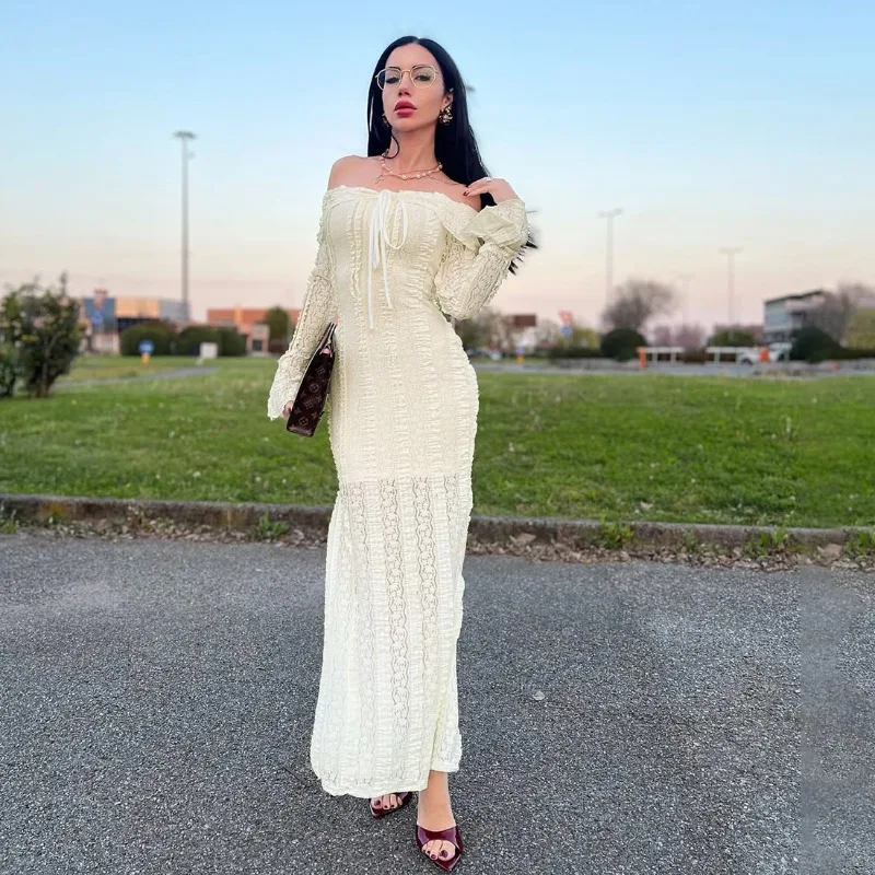 

Tuularose Hollow Out One Shoulder Long Dress Elegant Backless Slim Lace-up Dress Luxury Party High Waist New Women Long Dresses