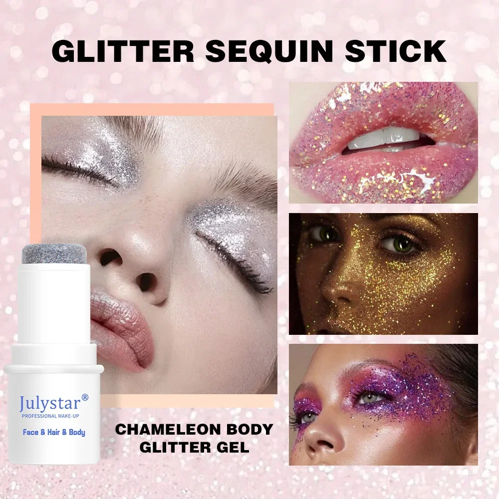 8 Color Body Sequin Stick Glitter Shine Waterproof Easy To Apply Multi-function Sequin Gel Nightclub Party Stage Makeup Stick 5g