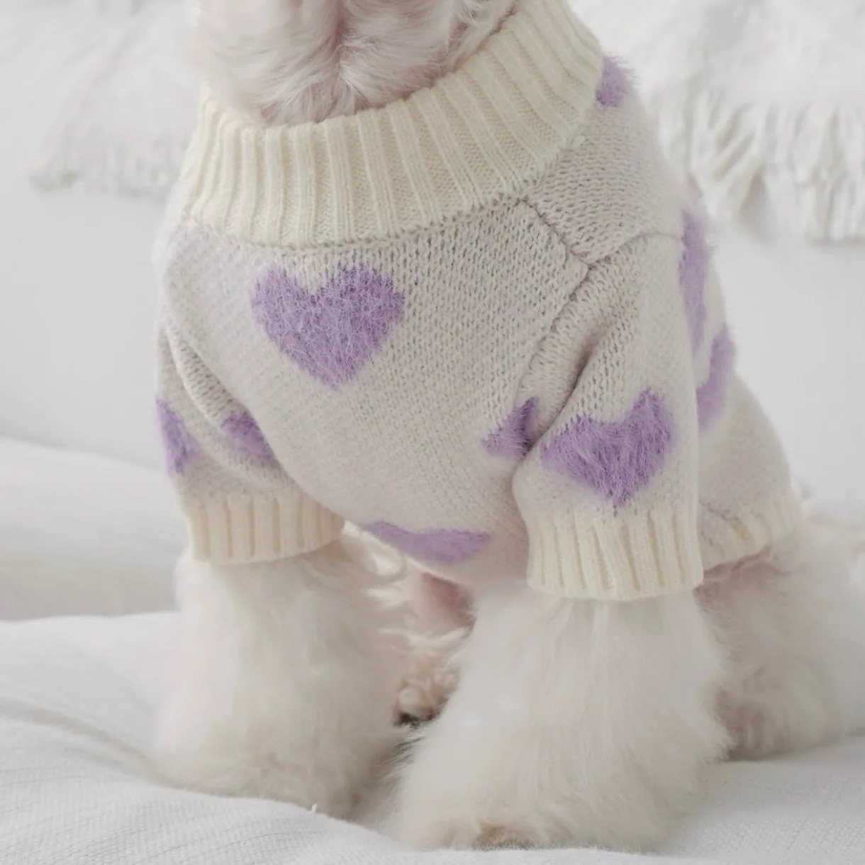 Sweet Heart Dog Sweater, Warm Thick Knitted Pullover for Small & Medium Dogs, Fashionable 2-Legged Winter Clothes