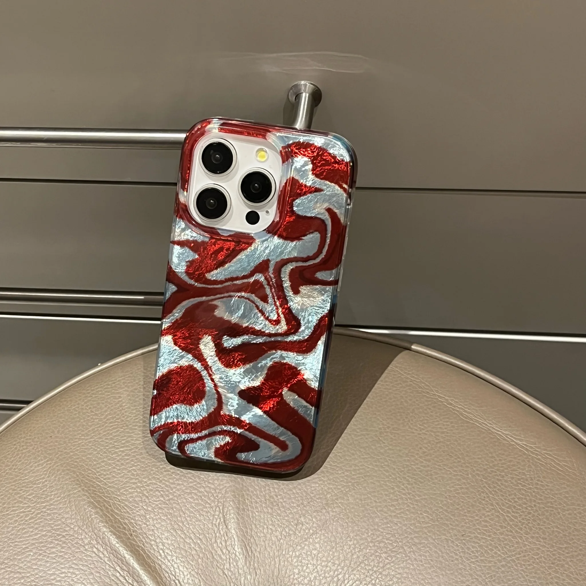Korean INS Water Ripple Texture Laser Fashionable Phone Case for iPhone 16 15 14 13 Pro Max Back Phone Cover Capa