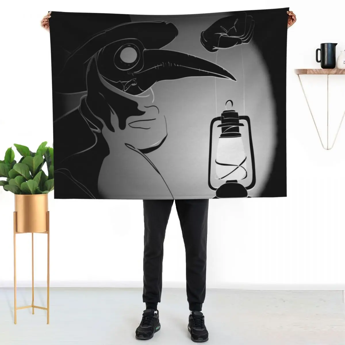 Plague doctor print, Plague doctor art, Plague Doctor Steampunk Horror Scary halloween decor, Throw Blanket