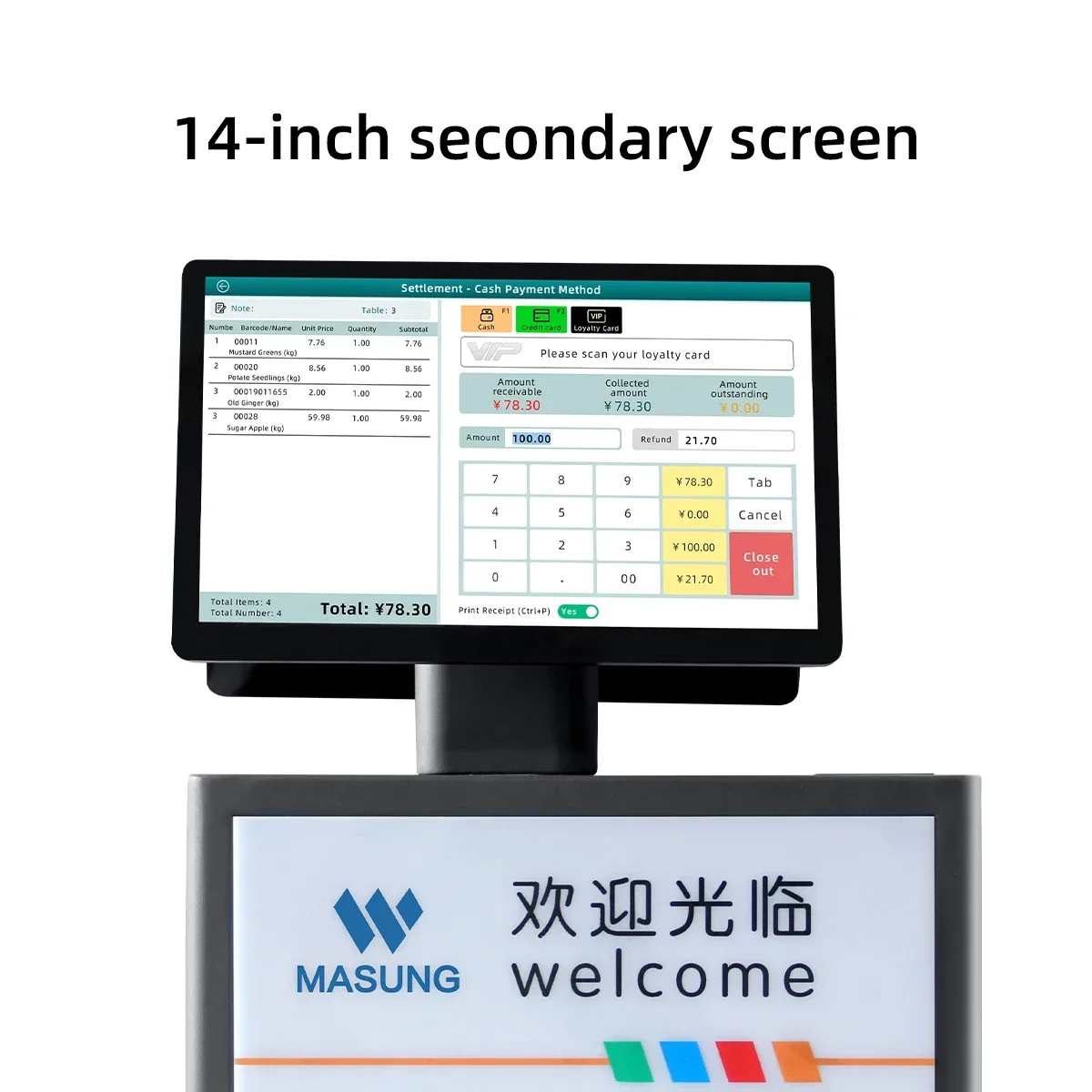 MASUNG AI Touch Screen PC Scale AI recognizes weighed Label Barcode Printing Scale Supermarket Weighing Scale With POS Software