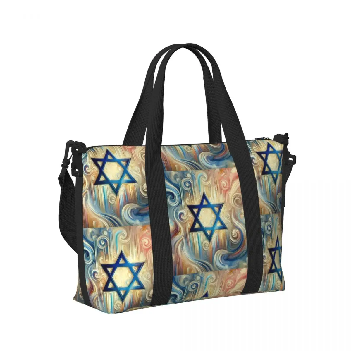 

Star Of David Print Beach Travel Bag Large Capacity Tote Bags for Gym Yoga Women Shopping Duffle Shoulder Bag