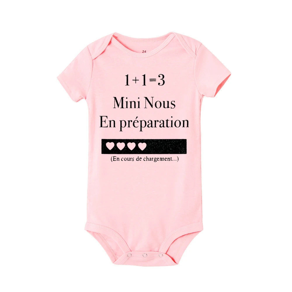 1+1=3 Mini Us in Preparation Being Loaded Printed Baby Romper Pregnancy Announcement Clothes Infant Short Sleeve Bodysuit Outfit