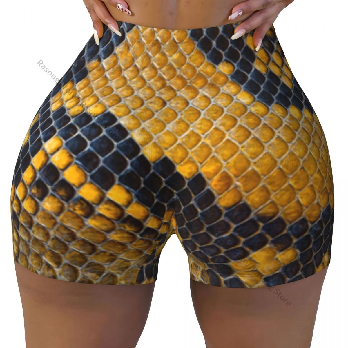 Sexy tight hip sports shorts Snake Skin Background fitness women's comfortable yoga shorts