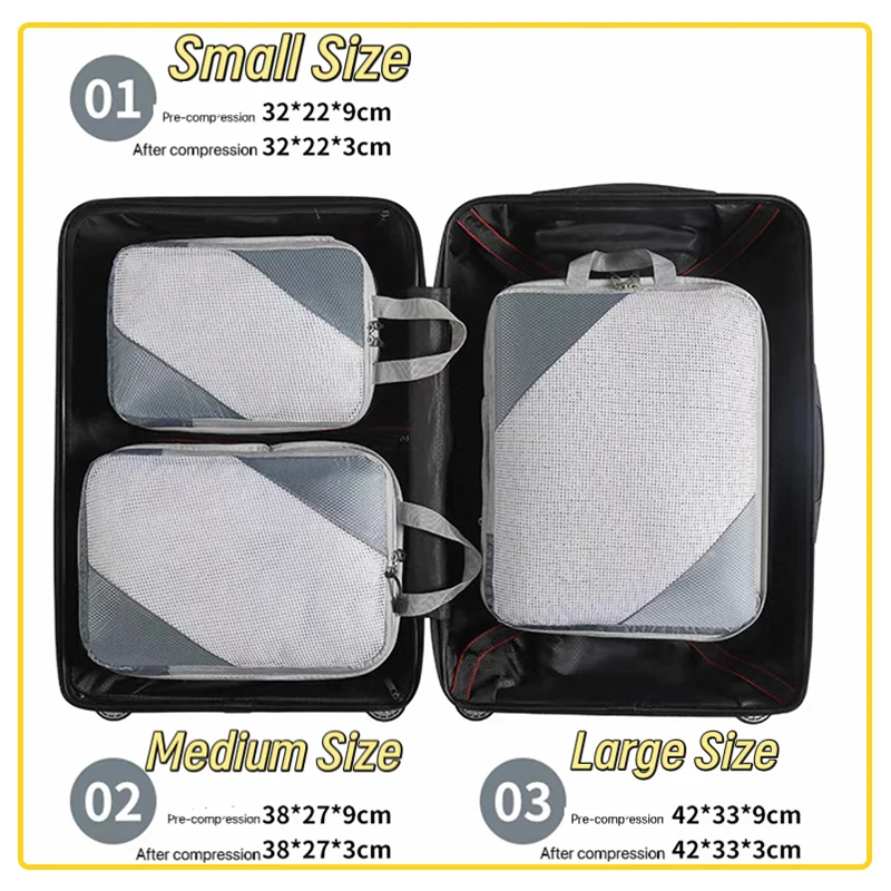 6 قطعة/المجموعة السفر ضغط التعبئة مكعبات حقيبة المحمولة حقيبة الملابس المنظمون ضغط حقيبة الأمتعة تخزين الحالات درج