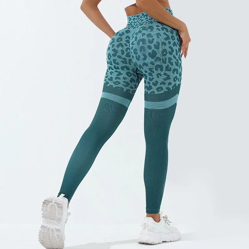 Mileegirl Leopard Patterned Yoga Pants Women Seamless Peach Buttocks Leggings High Waist Running Sports Pants Workout Tights