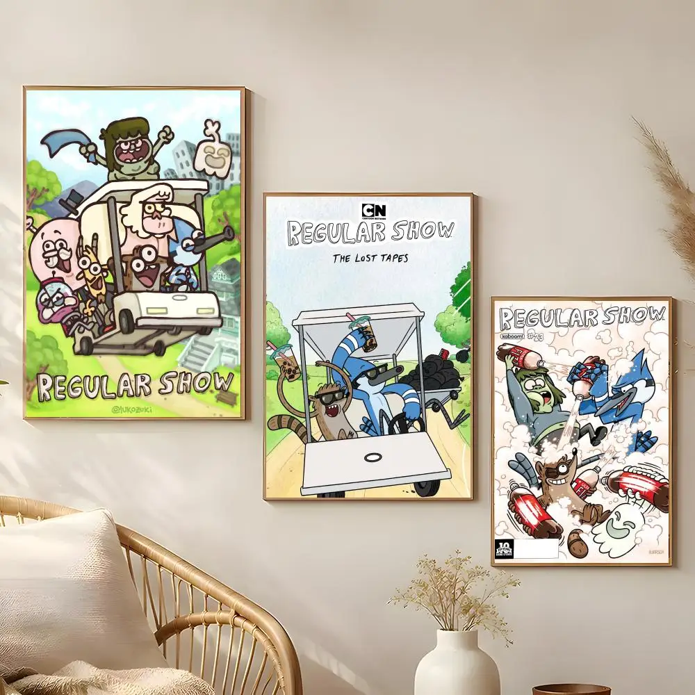 Animated Regular Show Poster Poster Self-adhesive Art Waterproof Paper Sticker Coffee House Bar Room Wall Decor