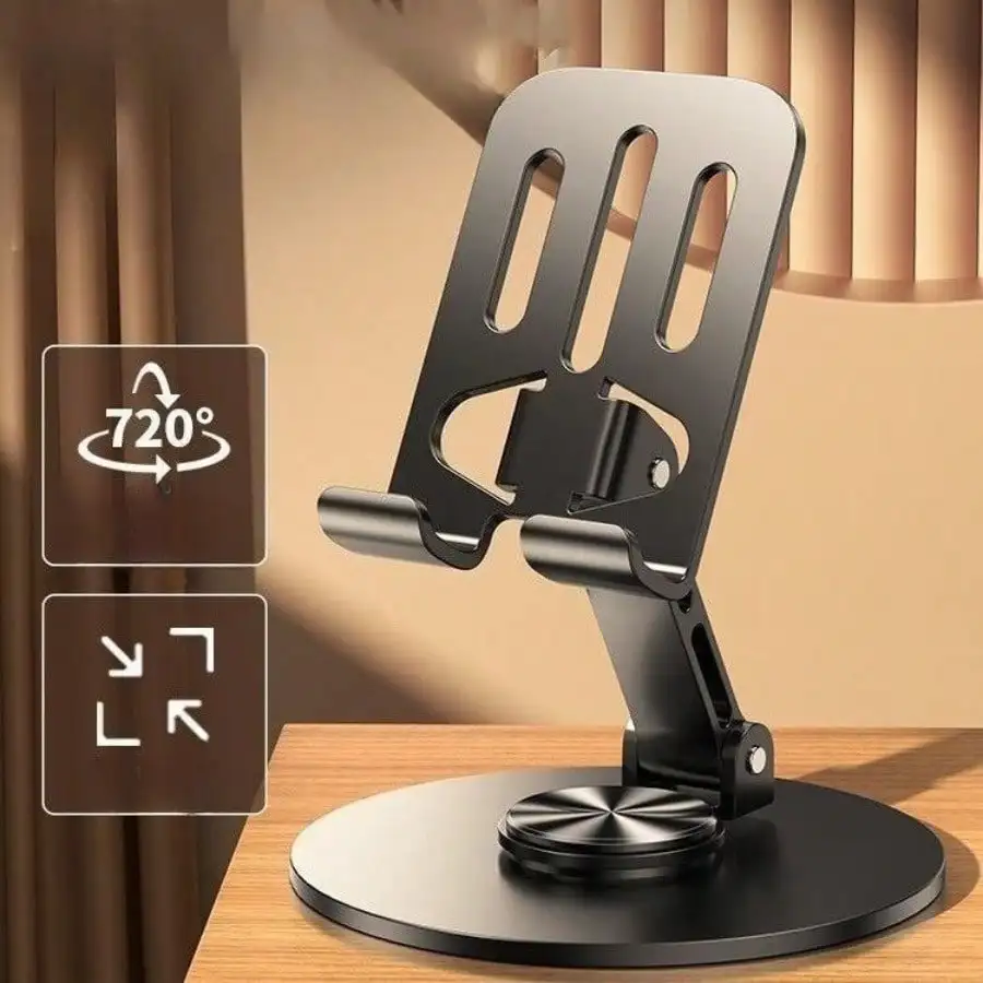All-Metal 360° Rotating Phone Stand – Universal Heavy-Duty Holder for iPhone & Android, Adjustable Desk Mount, Premium Gift Idea