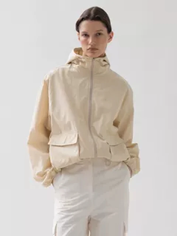 

Женская укороченная куртка Lerobe с капюшоном, длинными рукавами, повседневная, приталенная, в корейском стиле, весна-осень, хлопковая, с завязками