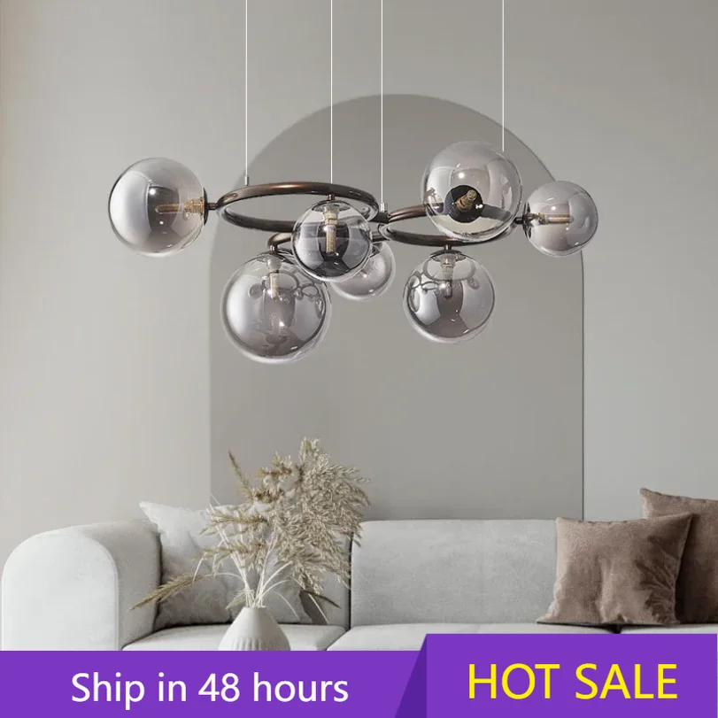 

Smoky Gray Glass Ball Pendant Lights for Living Room Kitchen Bedroom Hanging Lamp Modern Ceiling Chandeliers Home Decoration