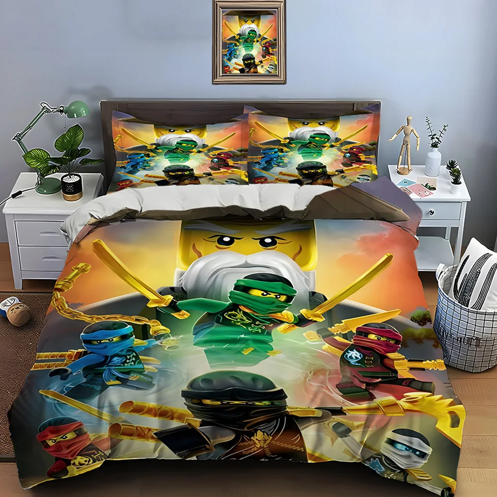 3Pcs Ninja Game Cartoon Printed Duvet Cover Set 1Duvet Cover+2 Pillowcase Multi Size Bedroom Bedding Decoration Machine Washable