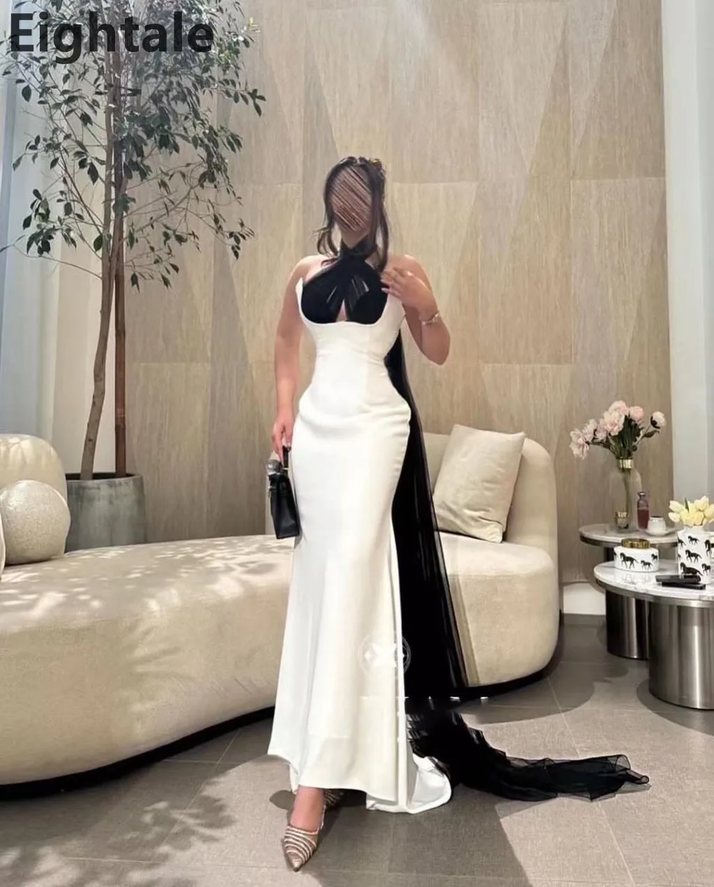 Eightale 2025 Contrast สีสีดําสีขาว Mermaid ชุดราตรี Halter คอหรูหราดูไบงานแต่งงาน Robe De Soiree ที่กําหนดเอง
