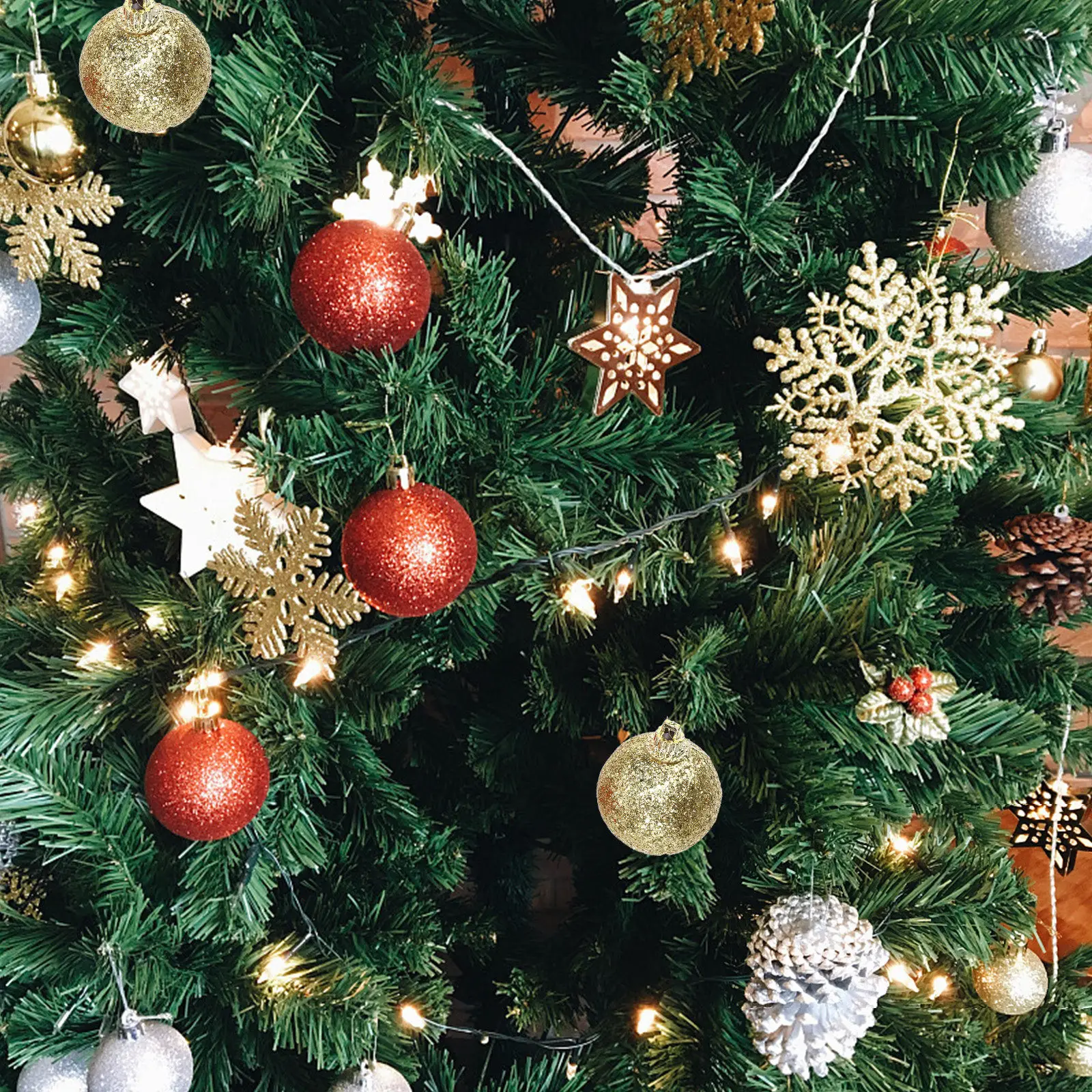 32Pcs Ball Hanging Decorations Christmas Glitter Balls Festive Seasonal Holiday Decor for Indoor Outdoor Use Tree Window Door