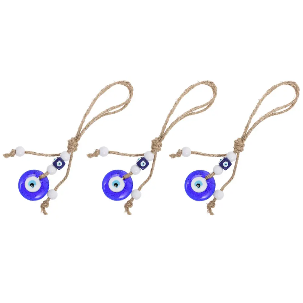 3pcs Evil Unique Blue Eye Pendant Bead Pendant Blue Glass Turkish Style Hanging Decor For Wall Room Car Luck Protection Ornament