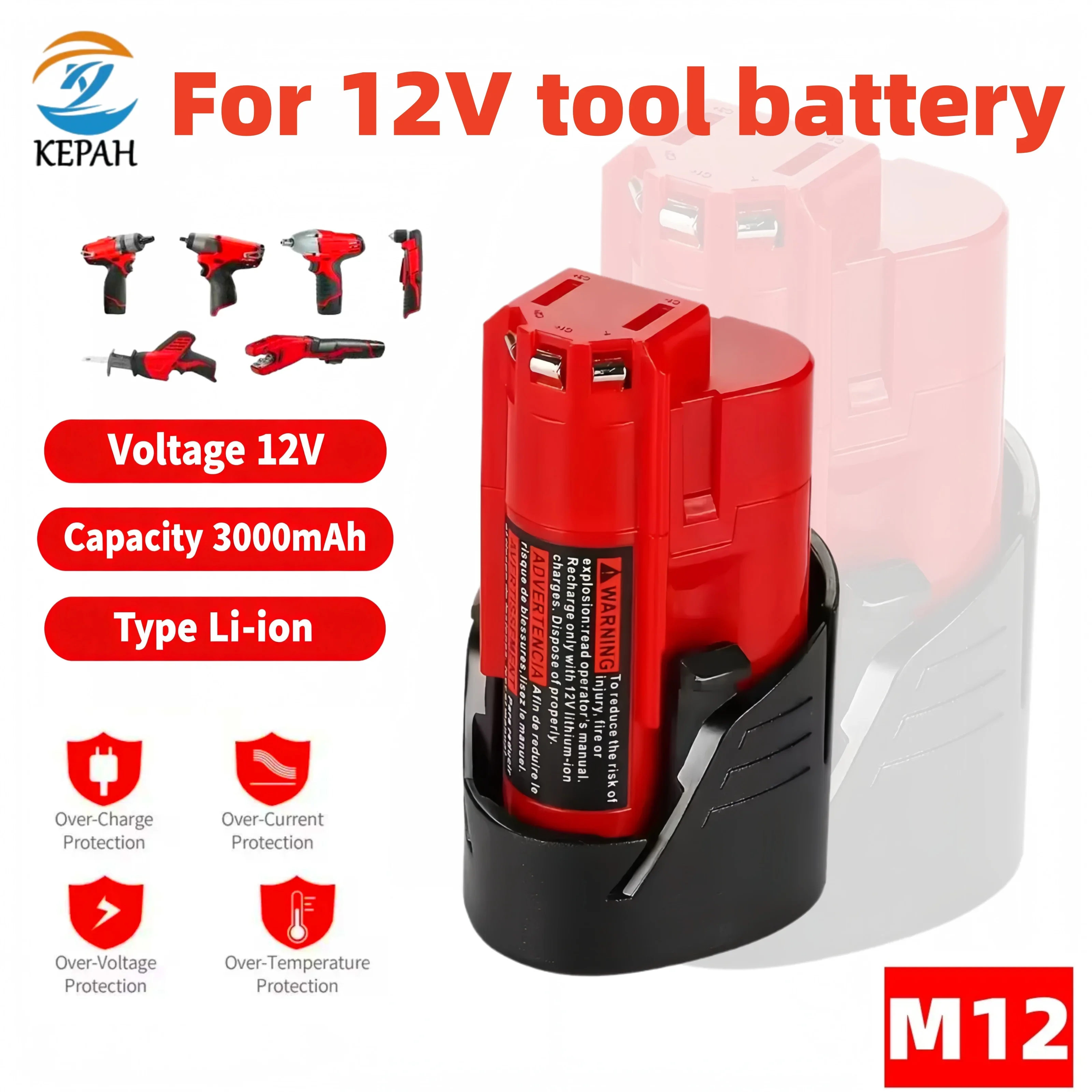 

3.0Ah 12V For M12 rechargeable lithium battery, suitable for cordless power tools. High strength power, long-lasting durability