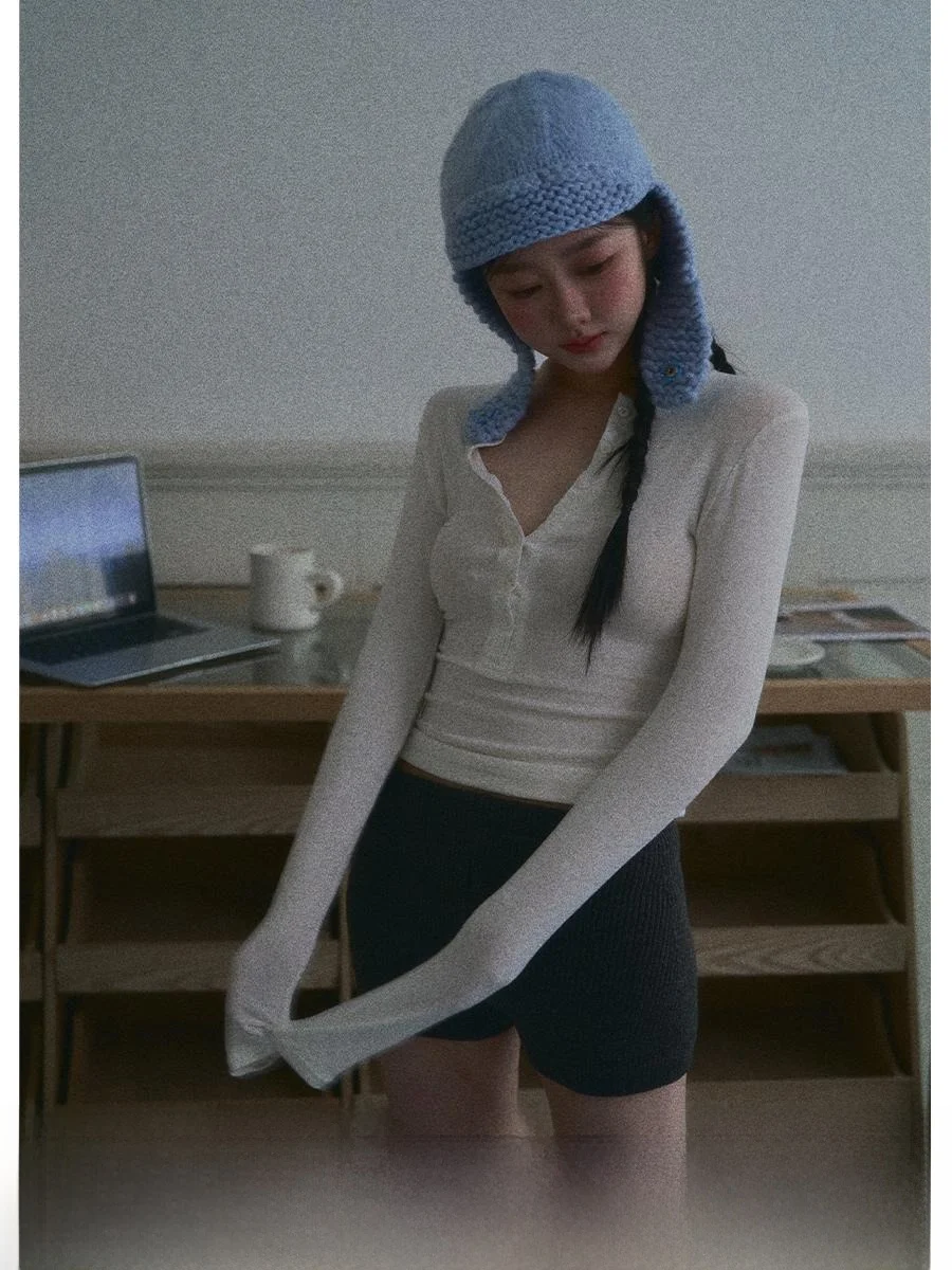 

Original Long Sve Base T-irt f Open Collar Top White Ivory WiLd R Casual Slim Fit Cotton Spring Summer