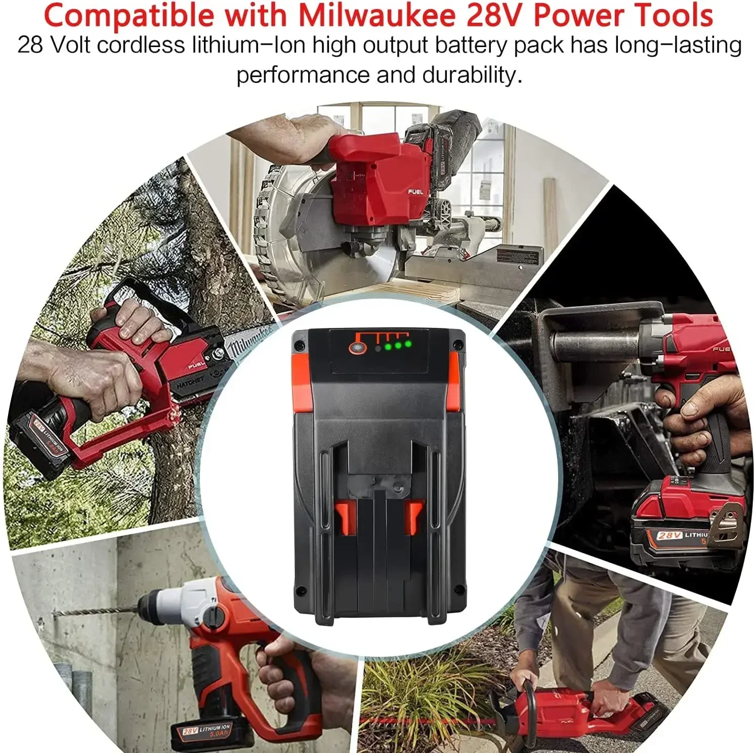 Akumulator litowo-jonowy 28 V 6Ah do elektronarzฤdzia MILWAUKEE M28 V28 M28BX M28B 48-59-2819 0730-20 48-11-2830 W/wskaลบnik LED