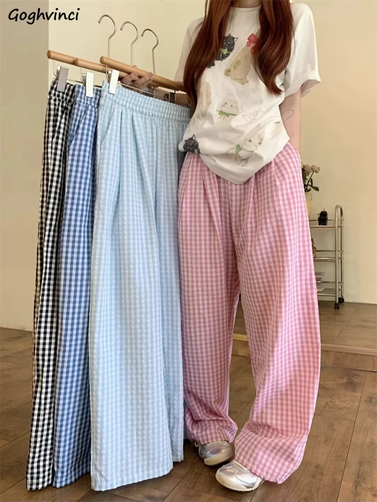 

Pants Women Plaid Trendy Mopping All-match Cozy Baggy High Waist Straight Trousers Summer Drape Casual Korean Fashion Students