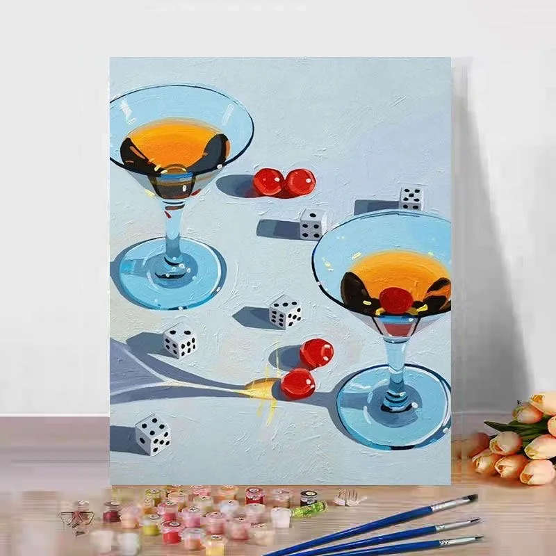 

E-0019 Vintage Cup and Saucer Oil Painting - Small Kitchen Wall Art - Cozy Tea Time Scene