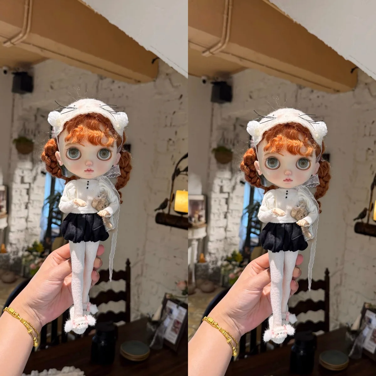 ICY DBS ブライス人形服かわいい猫ヘッドドレス + ファッションニットトップ + ショートスカート + 白い靴下セット 19 関節 OB24 アゾン人形ドレスアップ