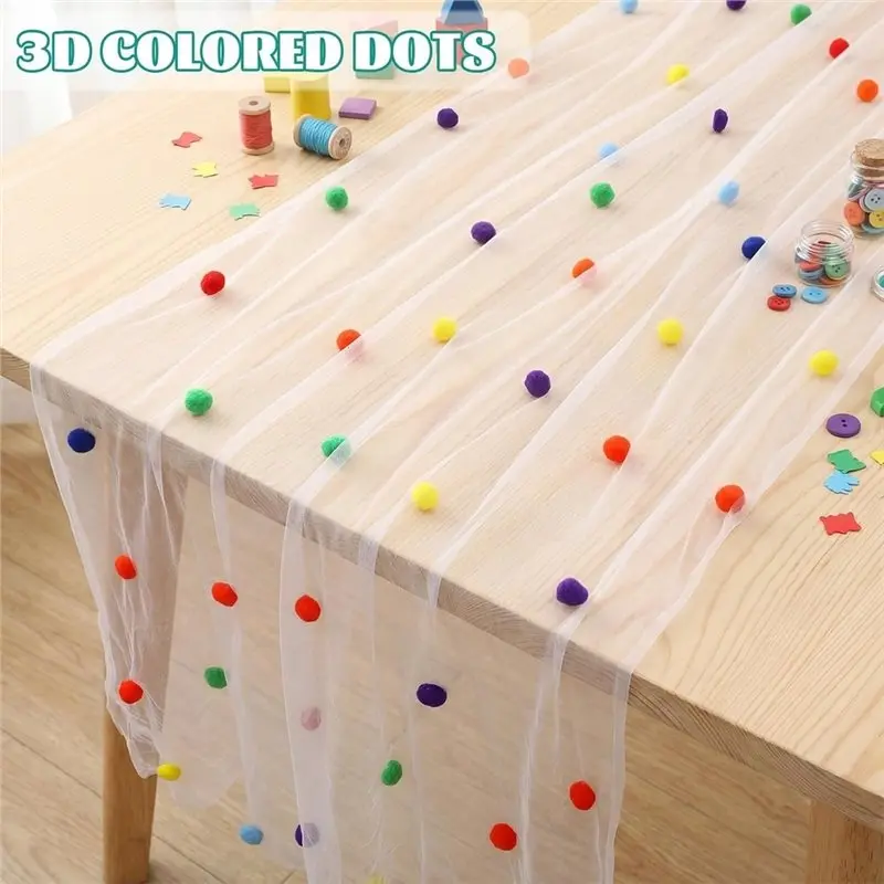 ABLN-For Birthday For Baby Shower For Wedding Tulle Table Runner 29.5 X 120 Inch 10 Ft Colored Polka Dot Cheesecloth