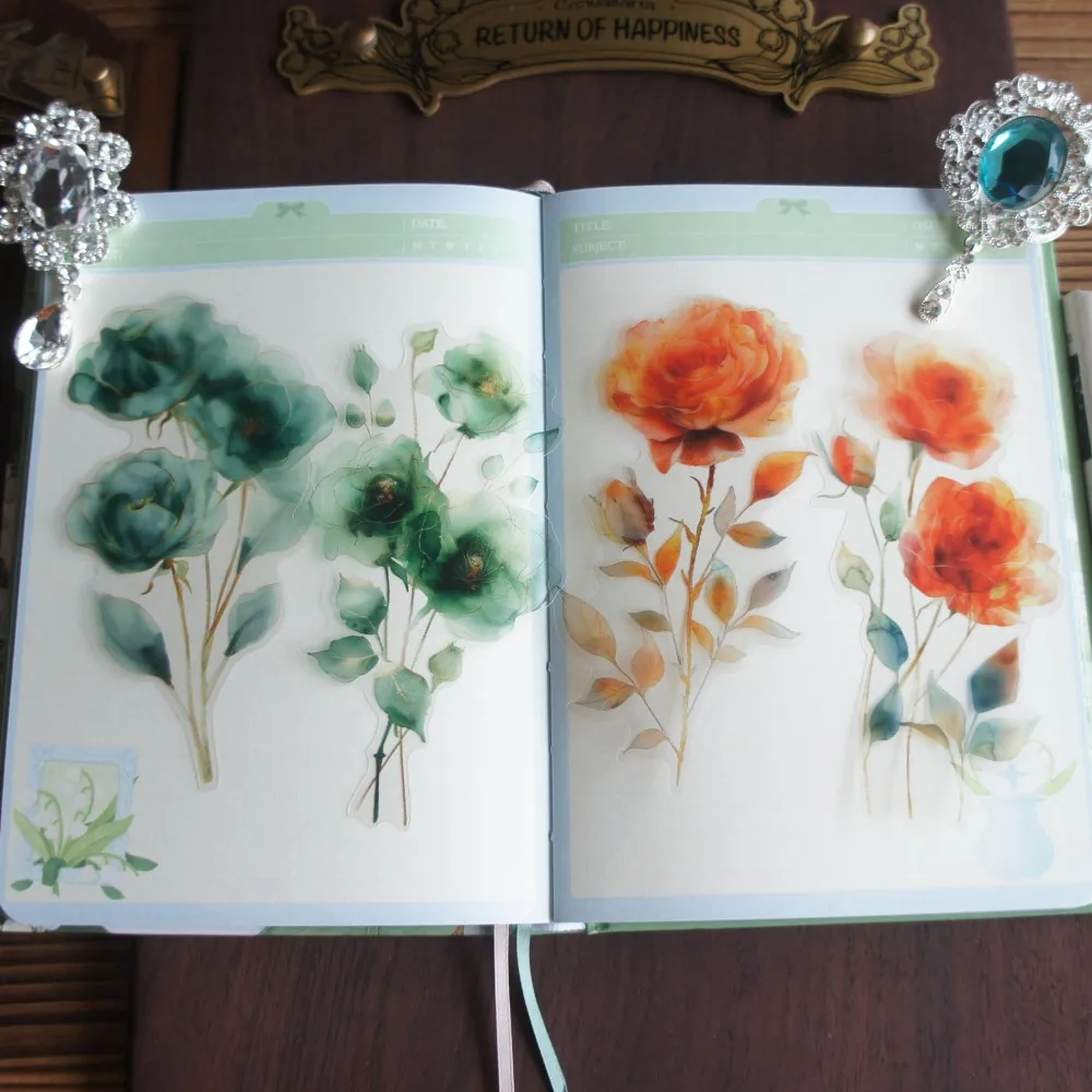 

12 Pcs Transparent Colored Roses Style PVC Sticker Scrapbooking Background DIY Gift Label Tag Decoration