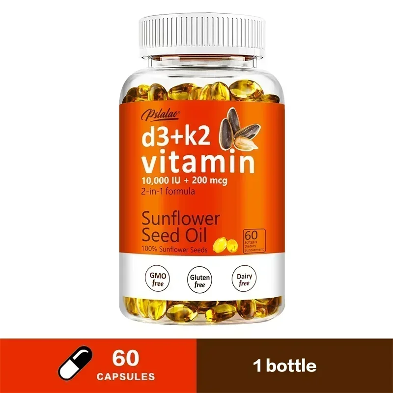 Vitamin D3+K2 Capsules - Help Regulate Calcium Metabolism, Supports Teeth, Bones, Heart Health, Joint Health, Immunity
