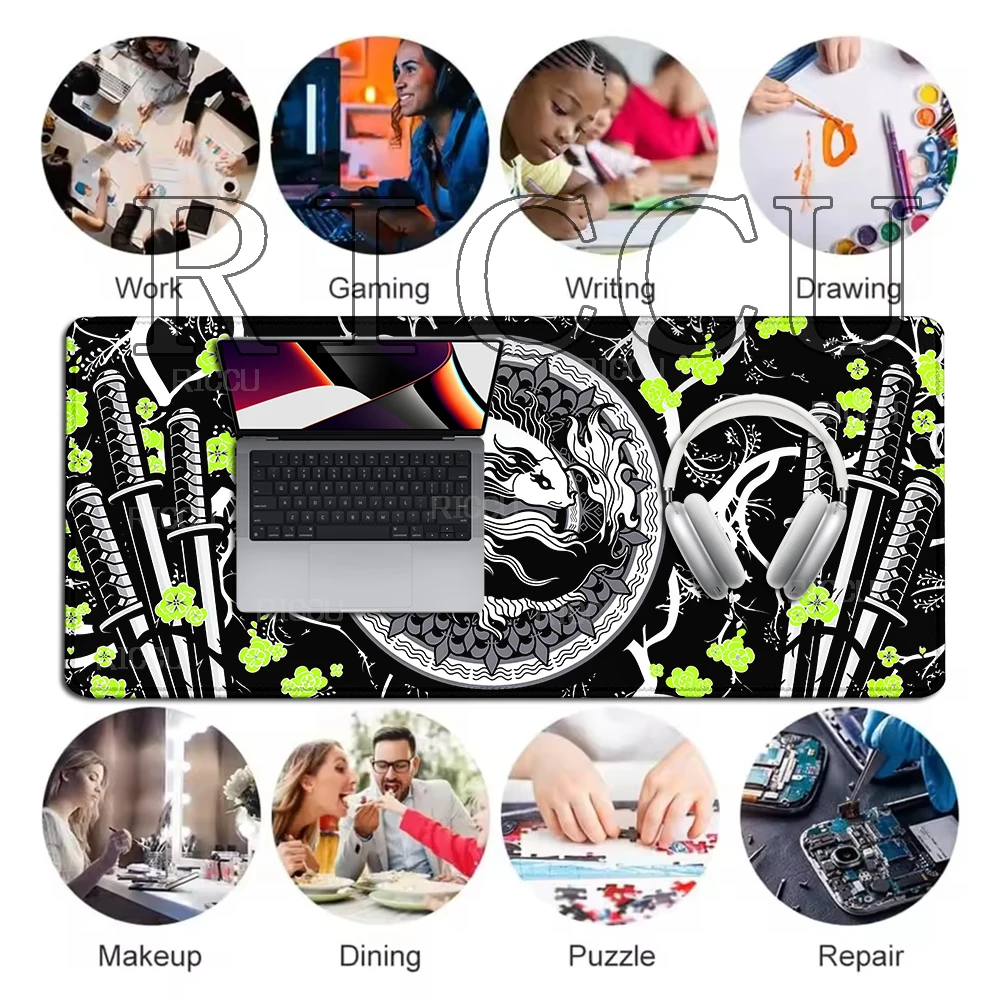 Sakura Fish Mousepad Desk Mat Big Gaming Mouse Pad XXL Samurai Sword Mouse Mat Large Keyboard Desk Pad Office Computer Tablemat