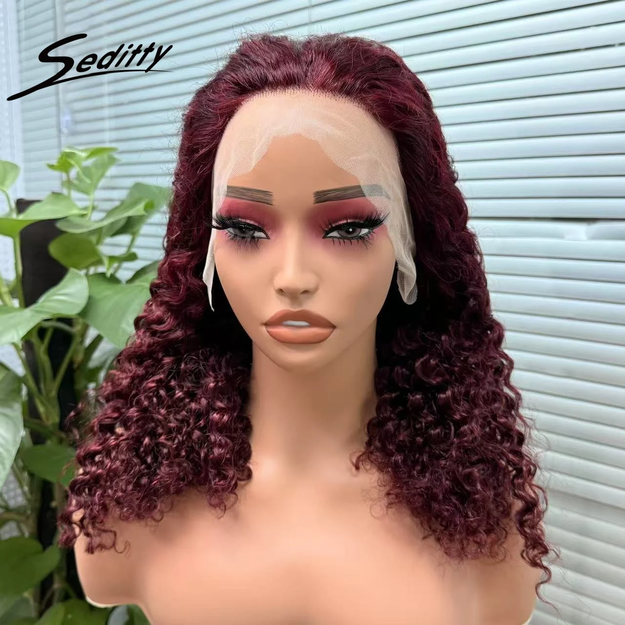 

Seditty Burgundy Wavy Human Hair Wig 250% Density 13x4 Transparent Lace Frontal Hair Wig Water Wave 18 Inches For Black Women