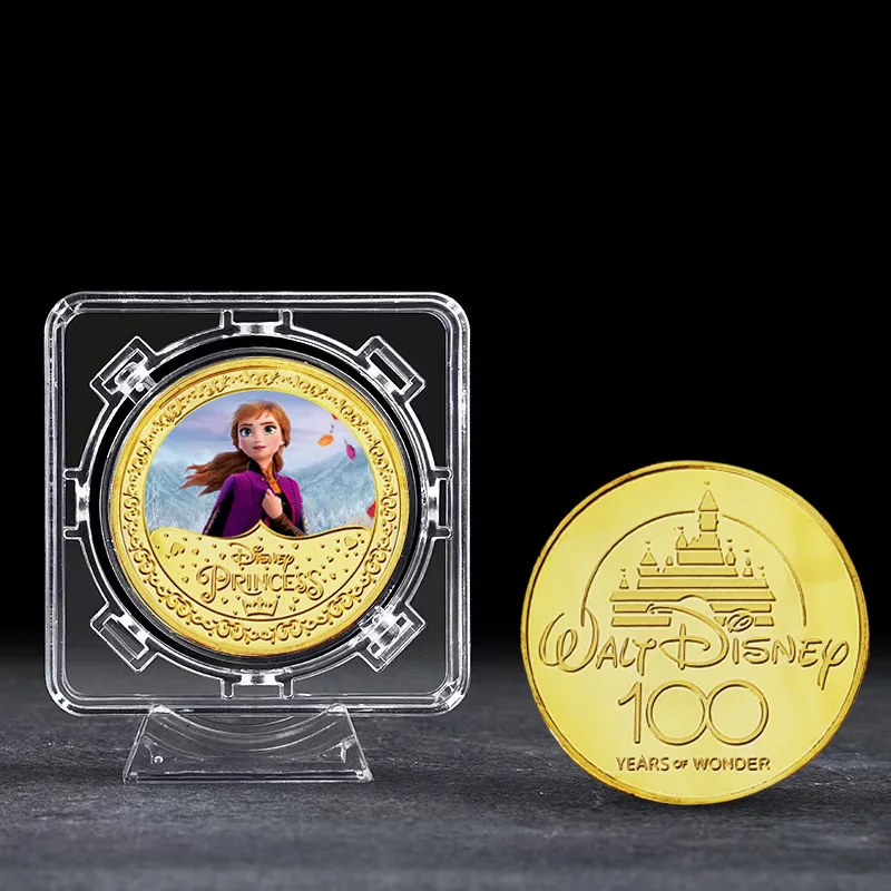 Moneda conmemorativa de princesa de Disney, Ariel, Bella, Blancanieves, Anna, Elsa, figura de acción, moneda de Anime, adorno de dibujos animados