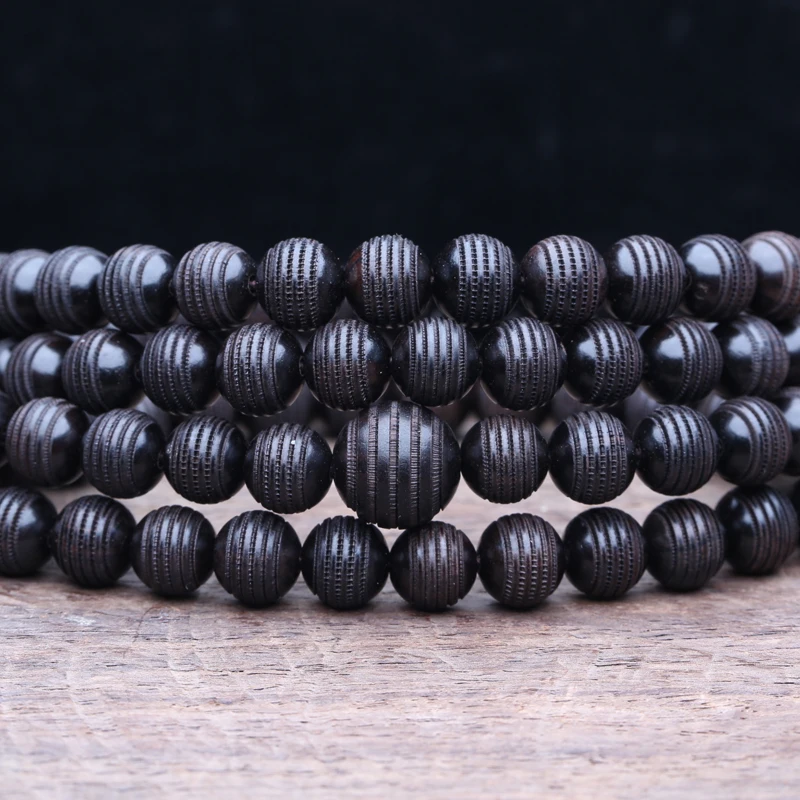 Natürliche 8mm runde Holzperlen, Ebenholz-Transferperlen, Holzperlen-Halskette, schwarzes Gebetsarmband, universelles Geschenk – Detail 11