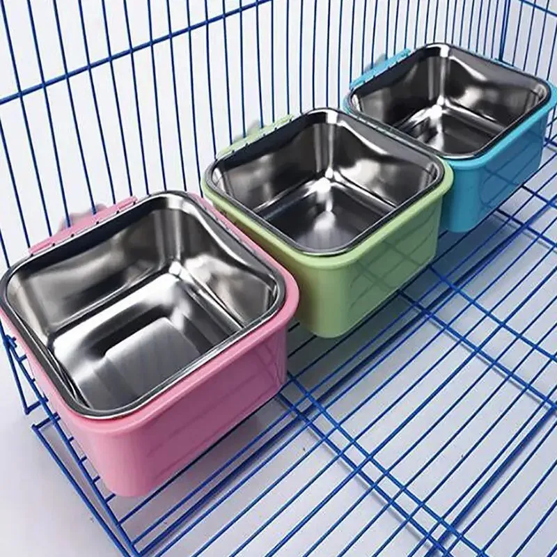 Multicolor Portable Pet Bowl Mat Pet Bowl Feeder Cat Bowl Stainless Steel Dog Bowl Dog Cage Hanging Fixed Dog Bowl