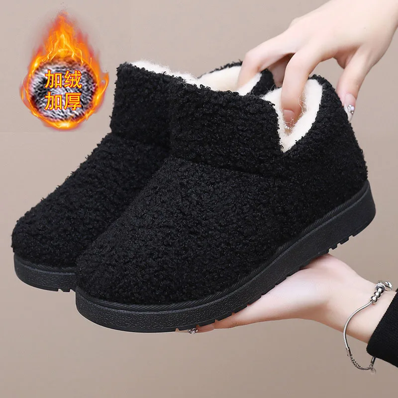Winter New Style 2025 Women's Fashion with Fleece Warmth High Help Thick Bottom Cotton Shoes for Outer Wearing