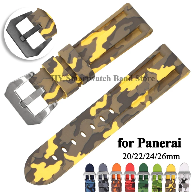 Camouflage Silicone Watch Strap 20mm 22mm 24mm 26mm for Panerai PAM 111 386 441 Universal Sport Bracelet Waterproof Rubber Band