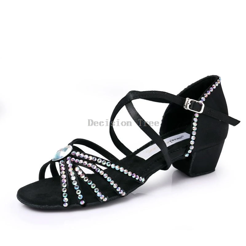 2025 retro fashion style professional latin dance shoes children's latin dance shoes pratice performance shoes with diamonds